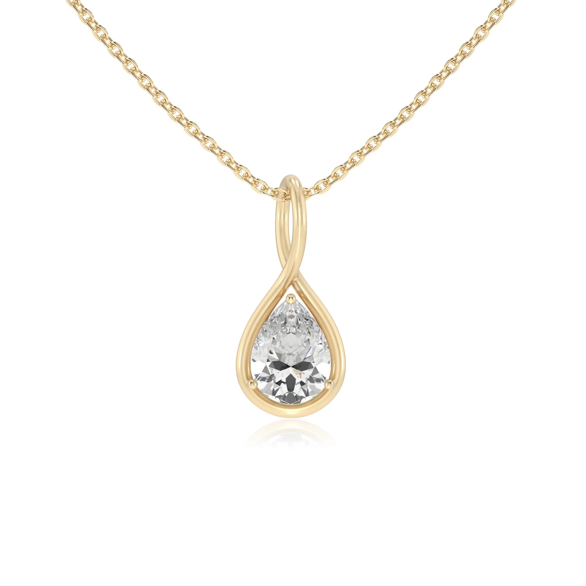 lab grown moissanite pear solitaire necklaces in yellow gold