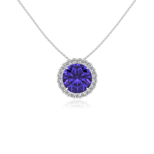 lab grown tanzanite round solitaire necklaces in white gold
