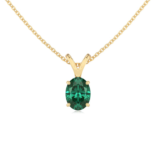 lab grown emerald oval solitaire v-bale necklaces in yellow gold