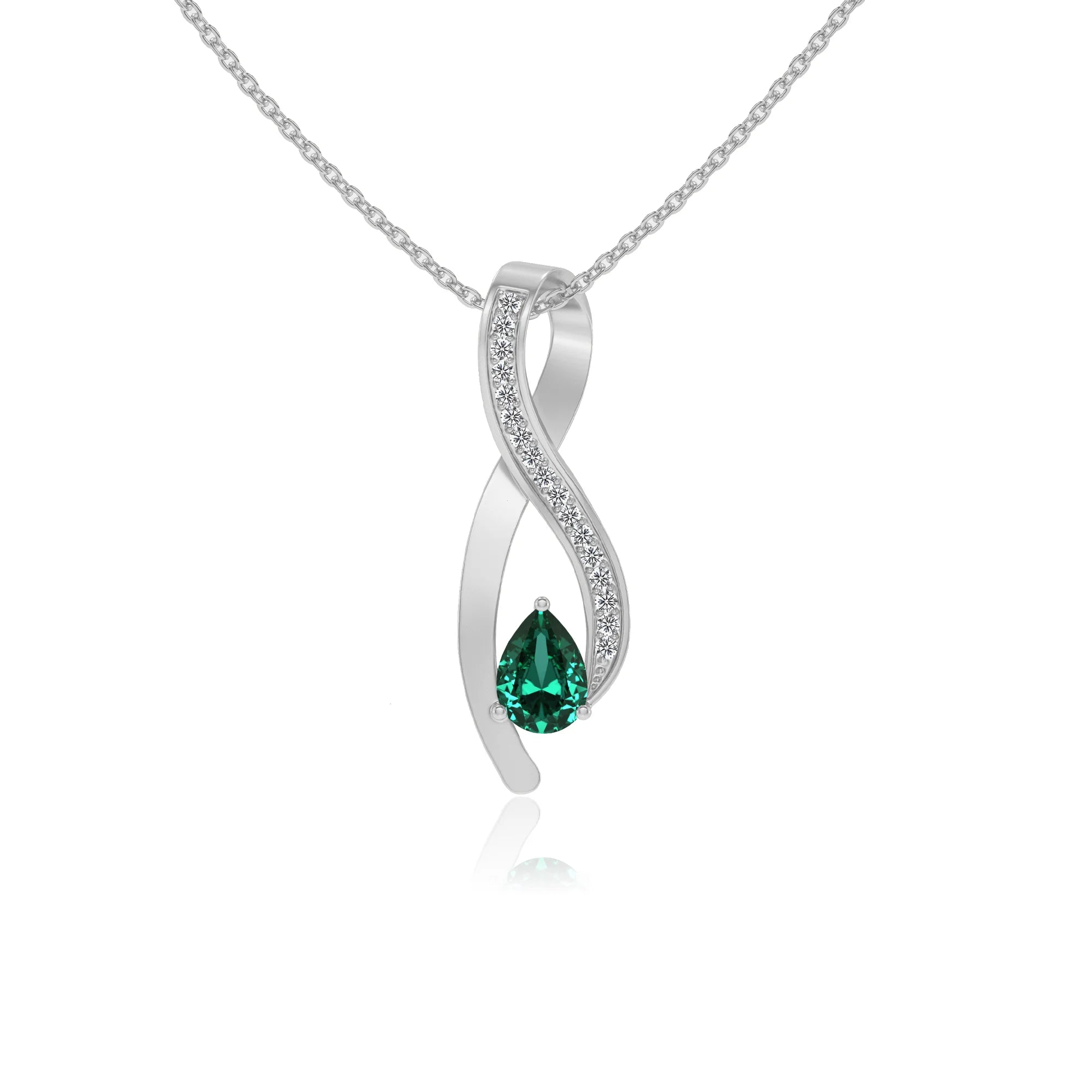 lab grown emerald pear solitaire necklaces in sterling silver