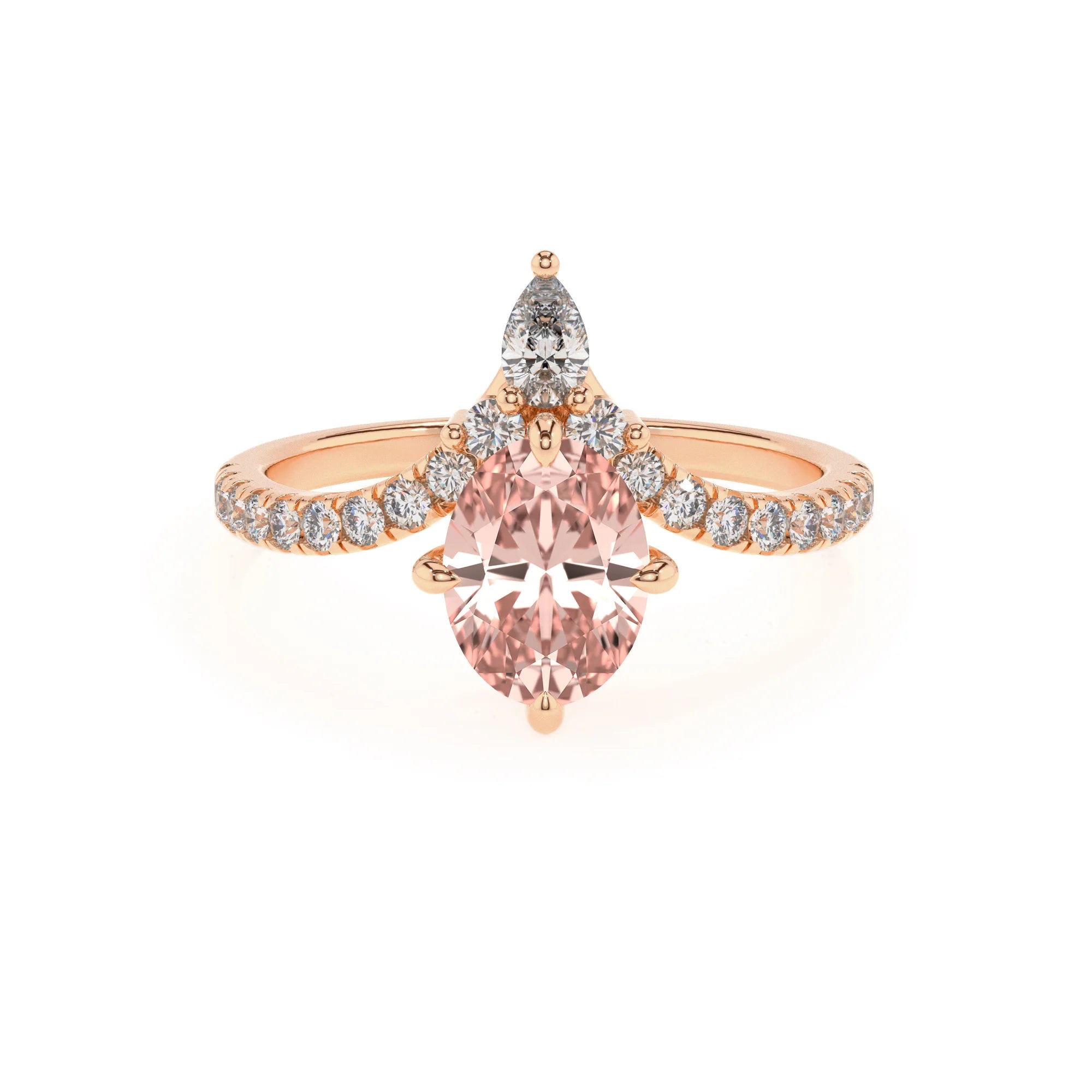lab grown morganite oval solitaire rings in rose gold