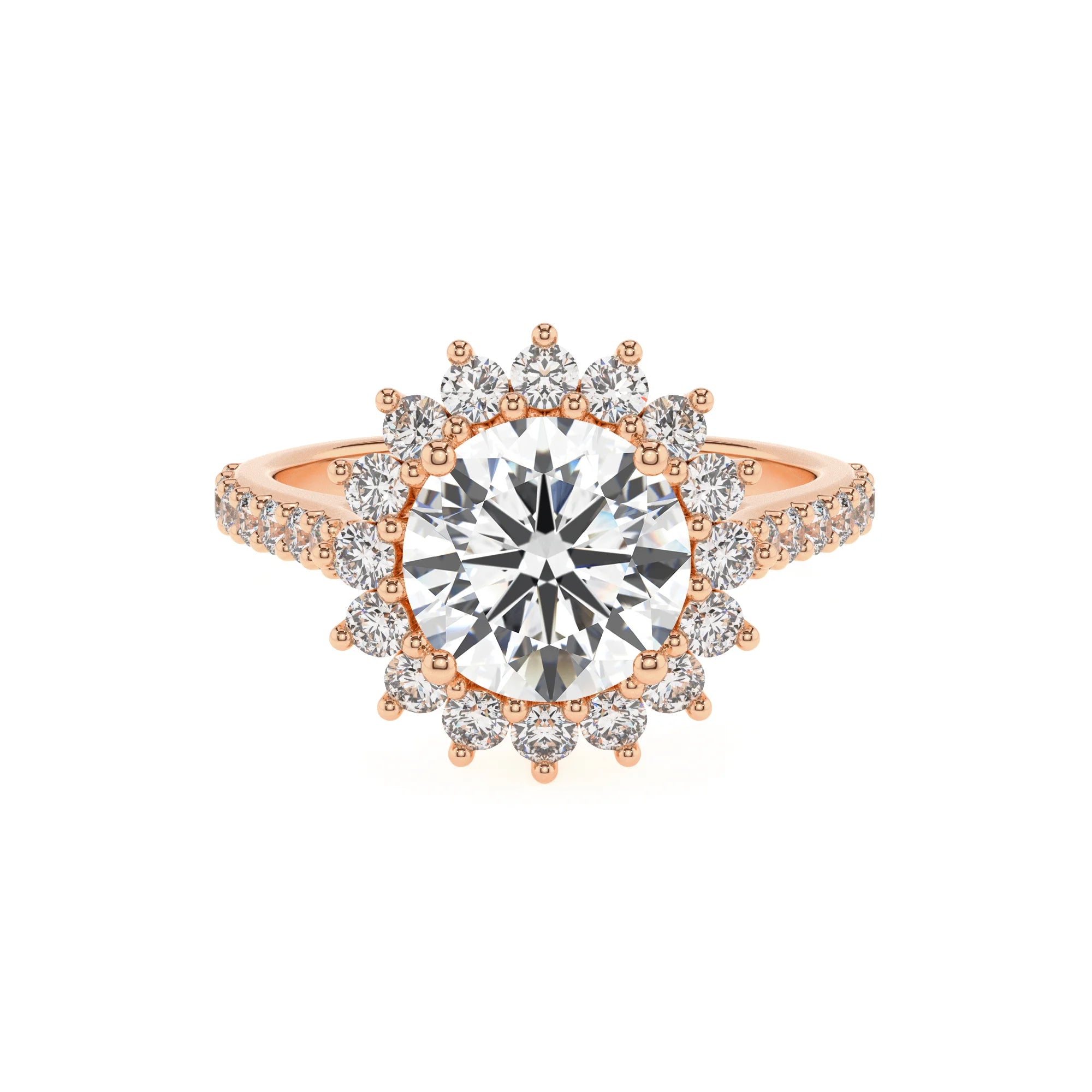 lab grown moissanite round solitaire rings in rose gold