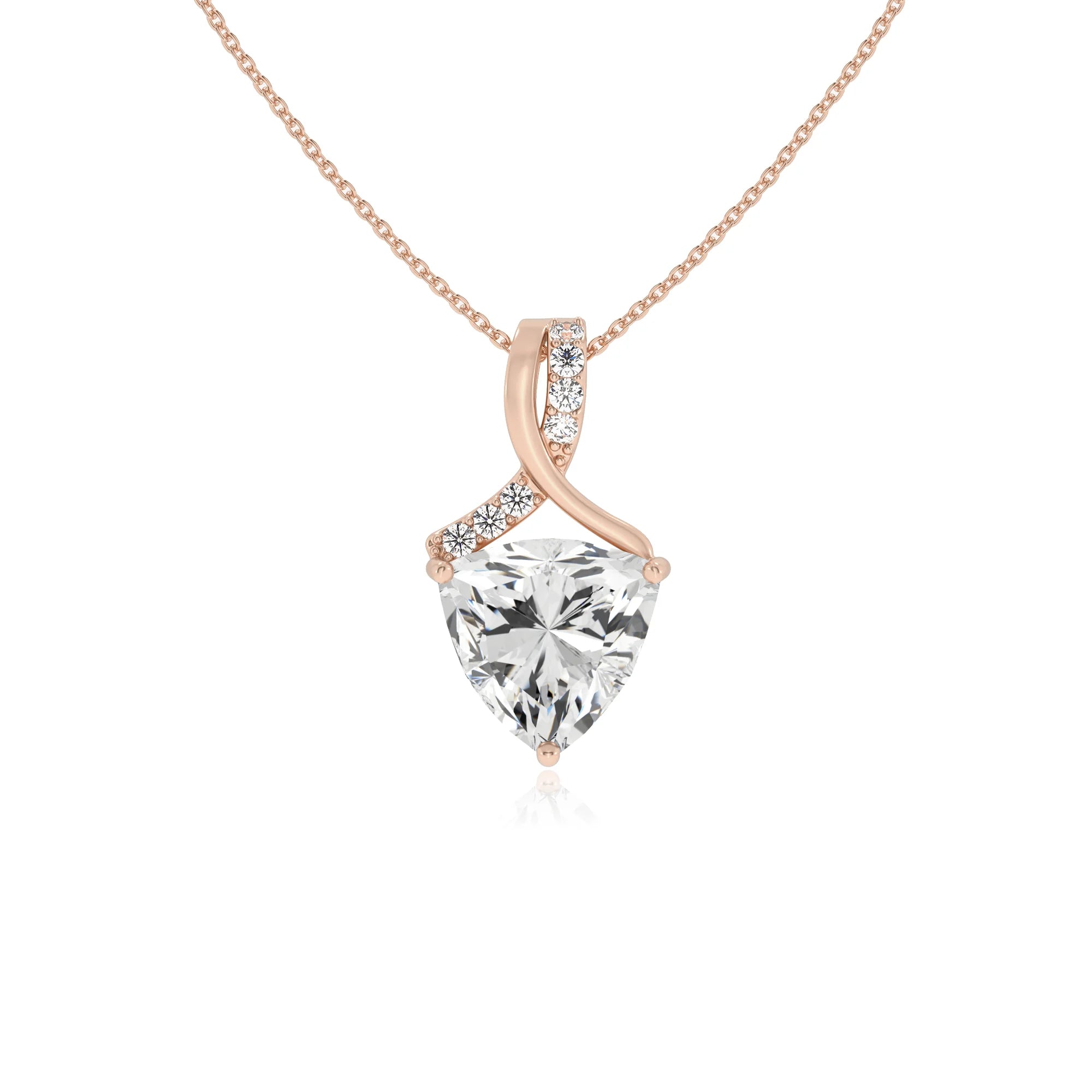 lab grown moissanite trillion solitaire necklaces in rose gold