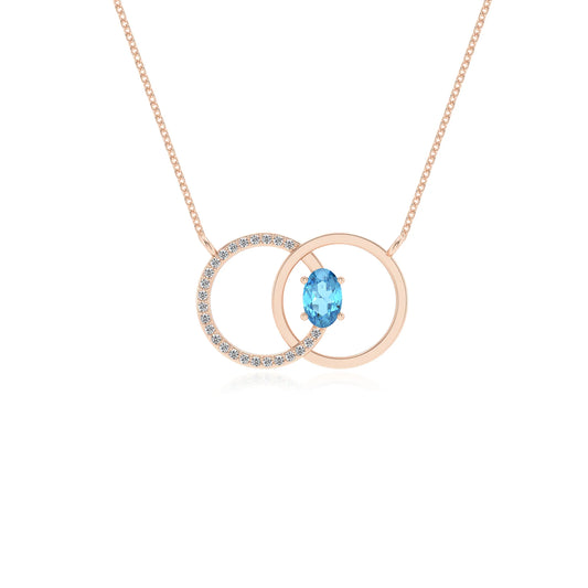 natural swiss blue topaz oval solitaire necklaces in rose gold