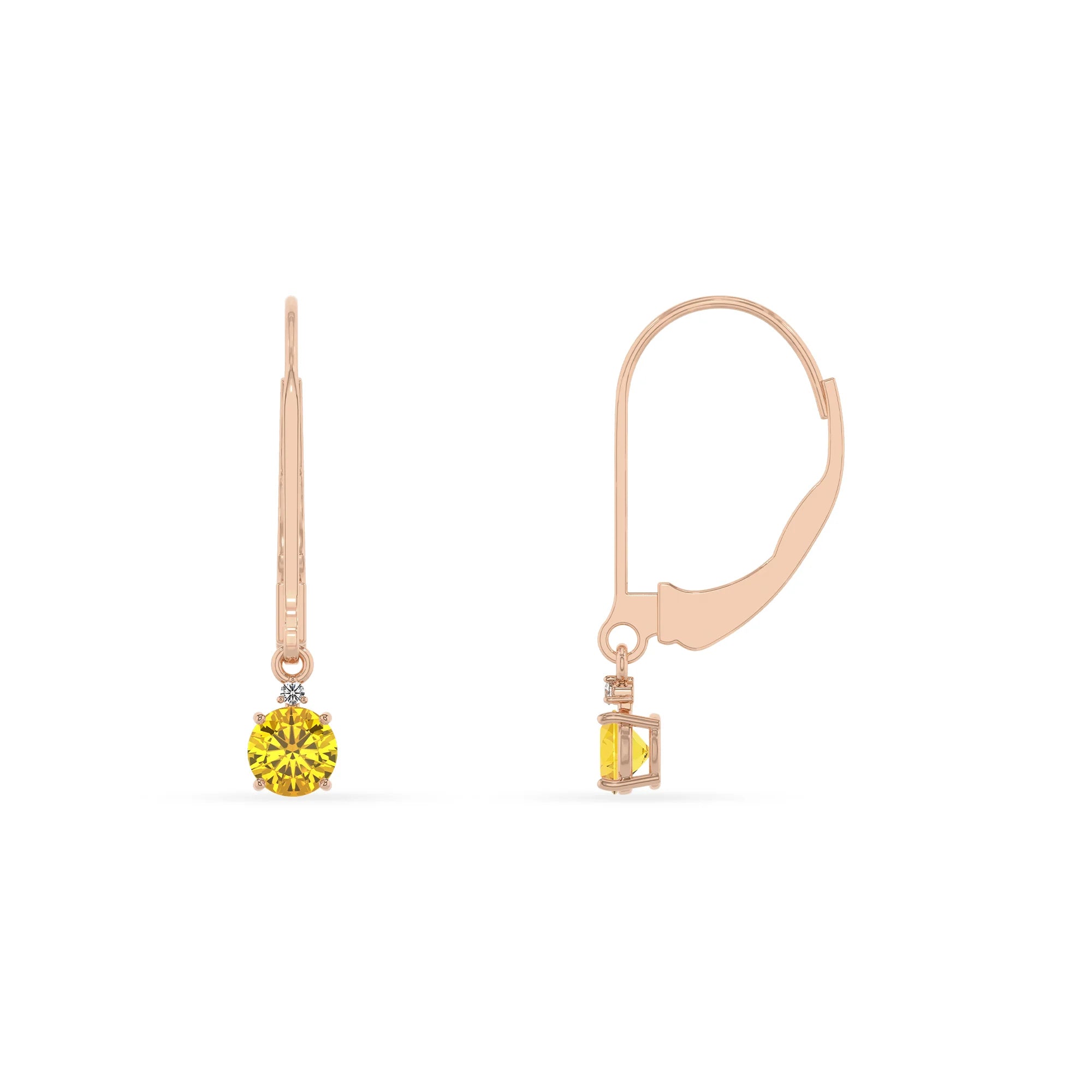 lab grown yellow sapphire round drop earrings in rose gold