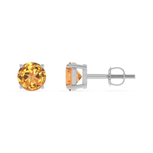 lab grown citrine round stud earrings in sterling silver