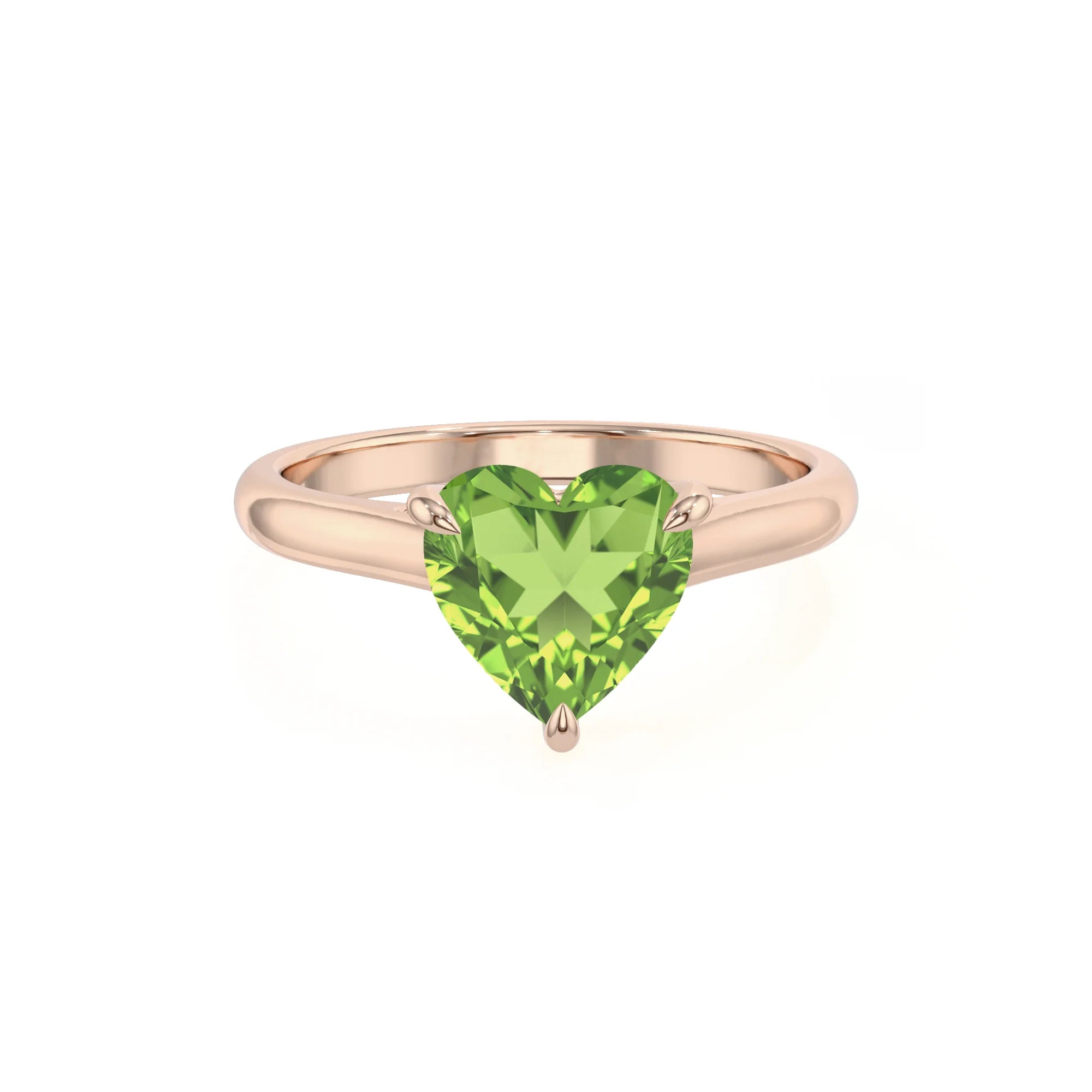natural peridot heart solitaire rings in rose gold