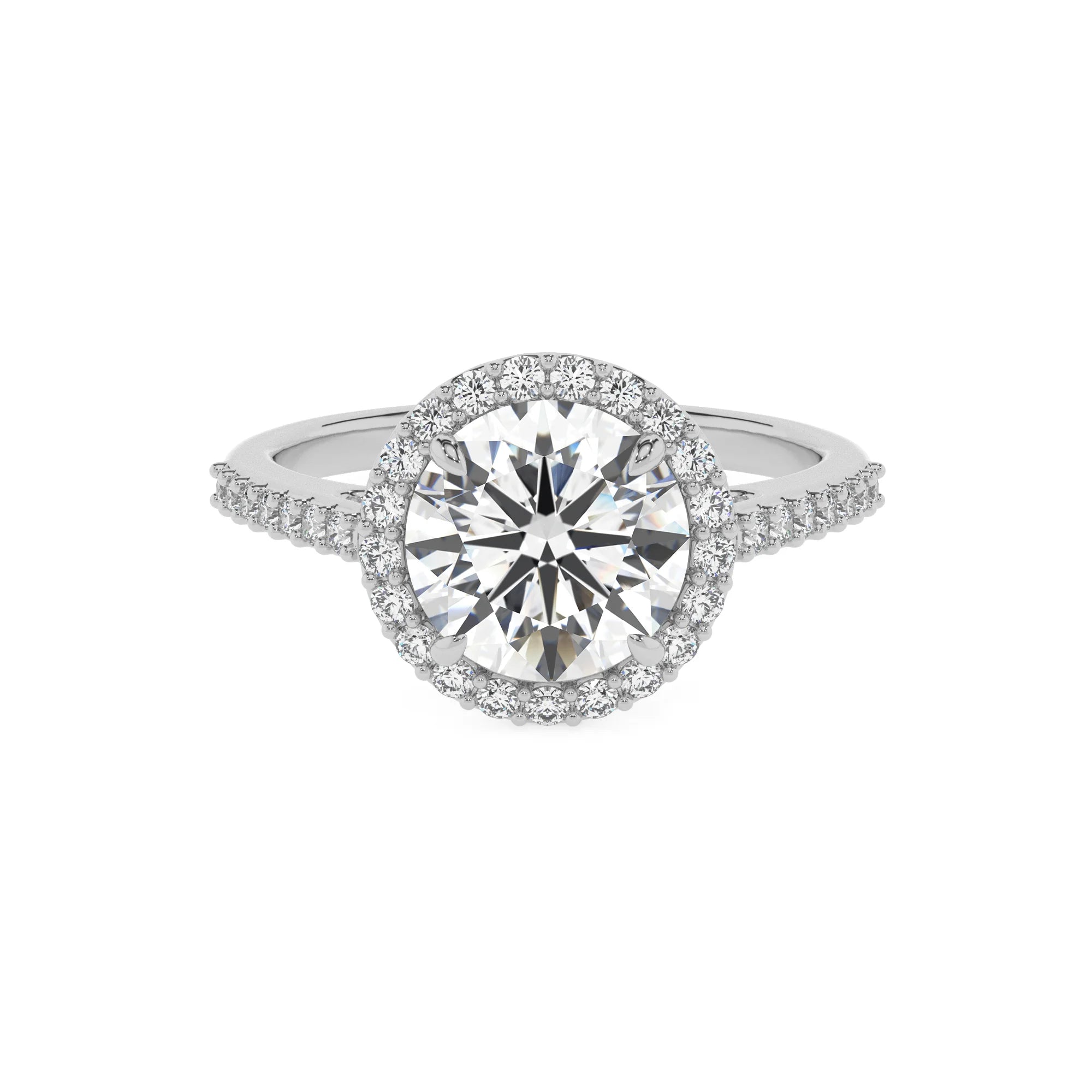 lab grown moissanite round solitaire rings in platinum