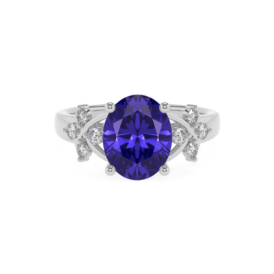lab grown tanzanite oval solitaire rings in platinum
