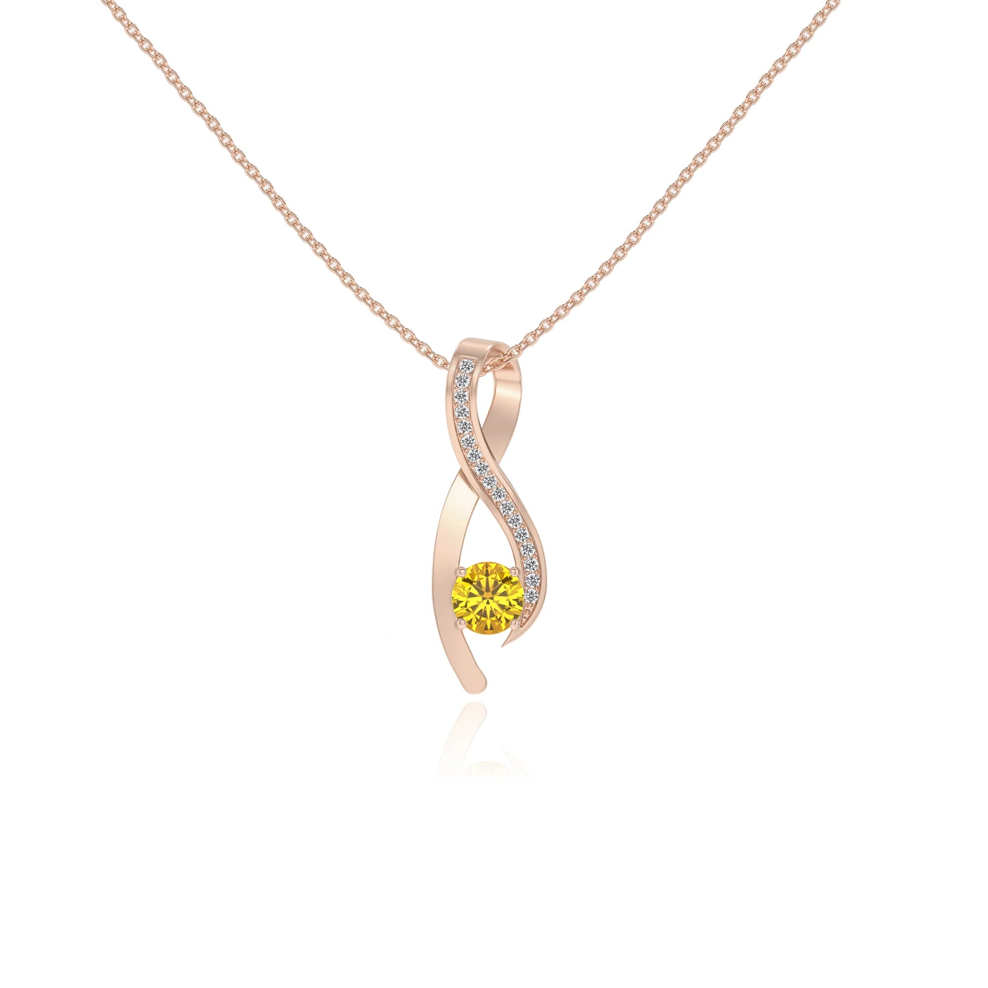 lab grown yellow-sapphire round solitaire necklaces in rose gold