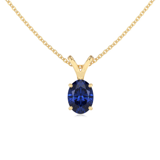 lab grown blue-sapphire oval solitaire v-bale necklaces in yellow gold