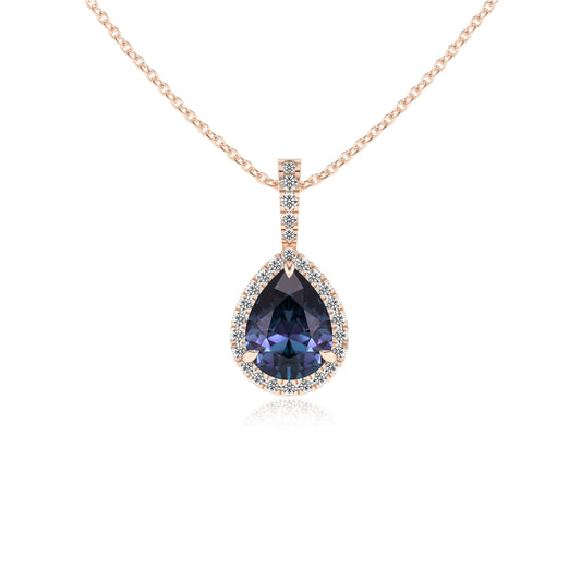 lab grown alexandrite pear solitaire necklaces in rose gold