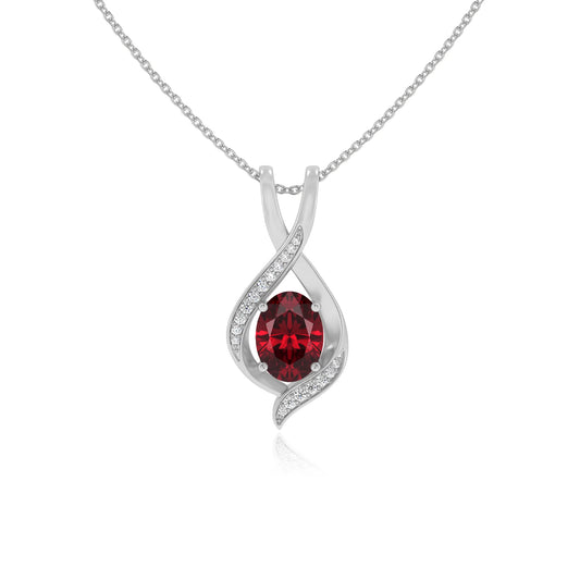 lab grown ruby oval solitaire necklaces in platinum