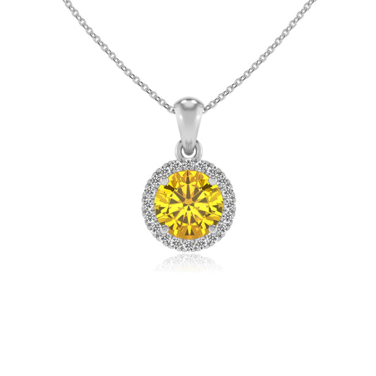 lab grown yellow-sapphire round solitaire necklaces in white gold