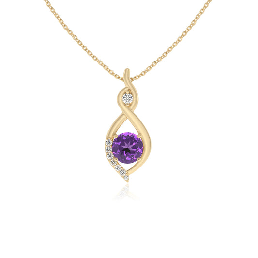 lab grown amethyst round solitaire necklaces in yellow gold