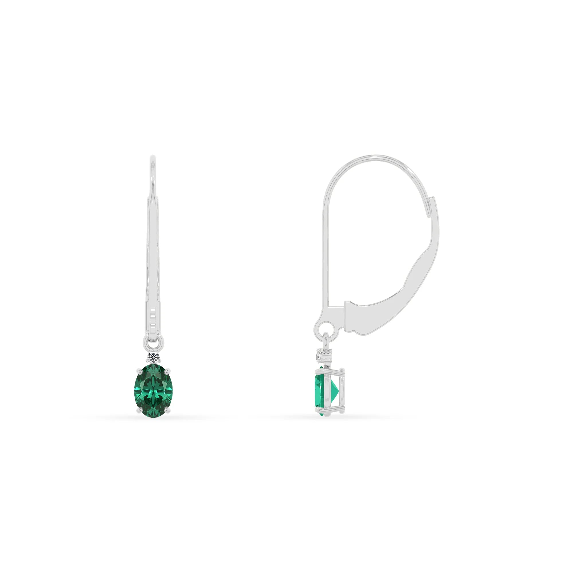 lab grown emerald oval drop earrings in white gold
