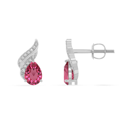 lab grown pink tourmaline pear stud earrings in white gold