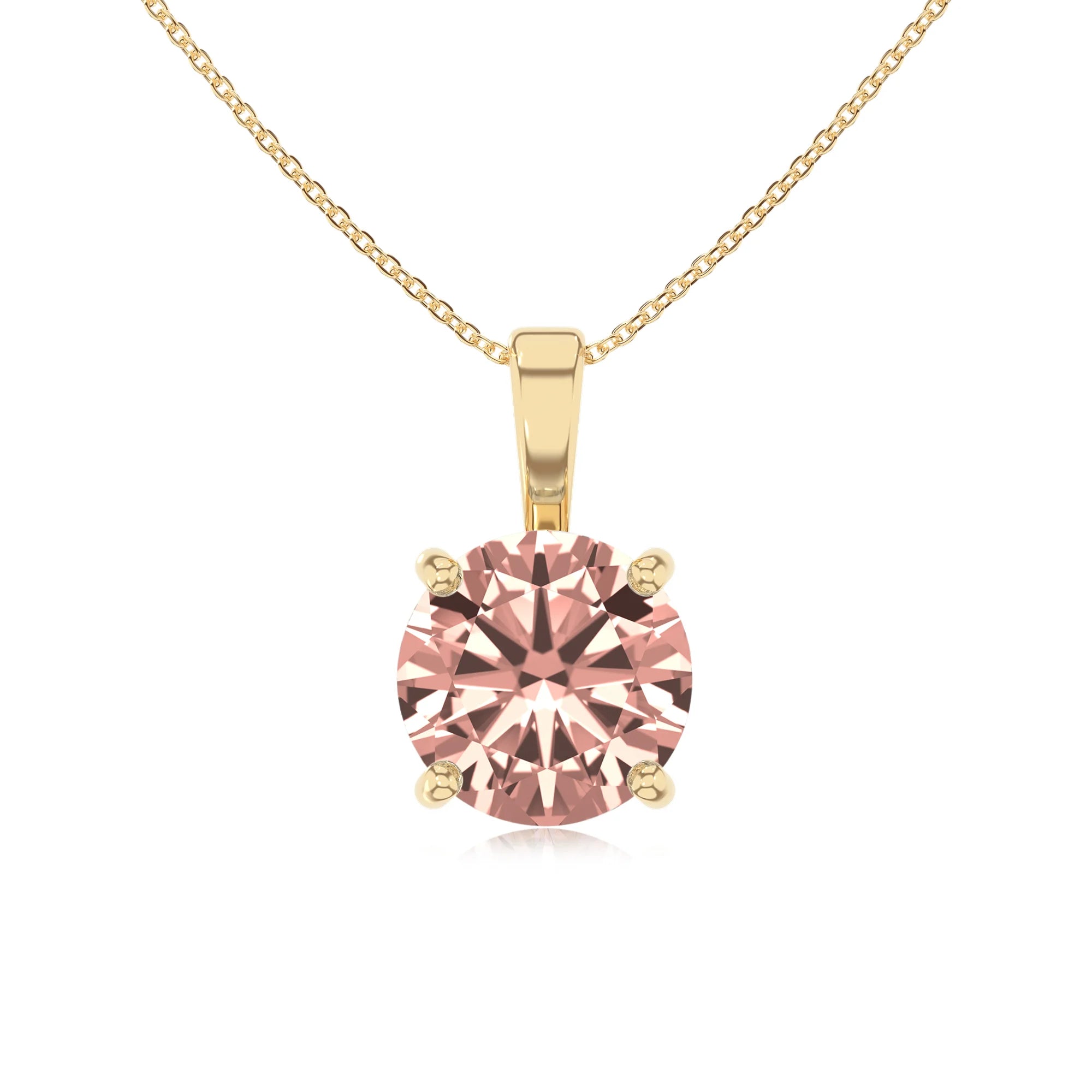 lab grown morganite round solitaire necklaces in yellow gold