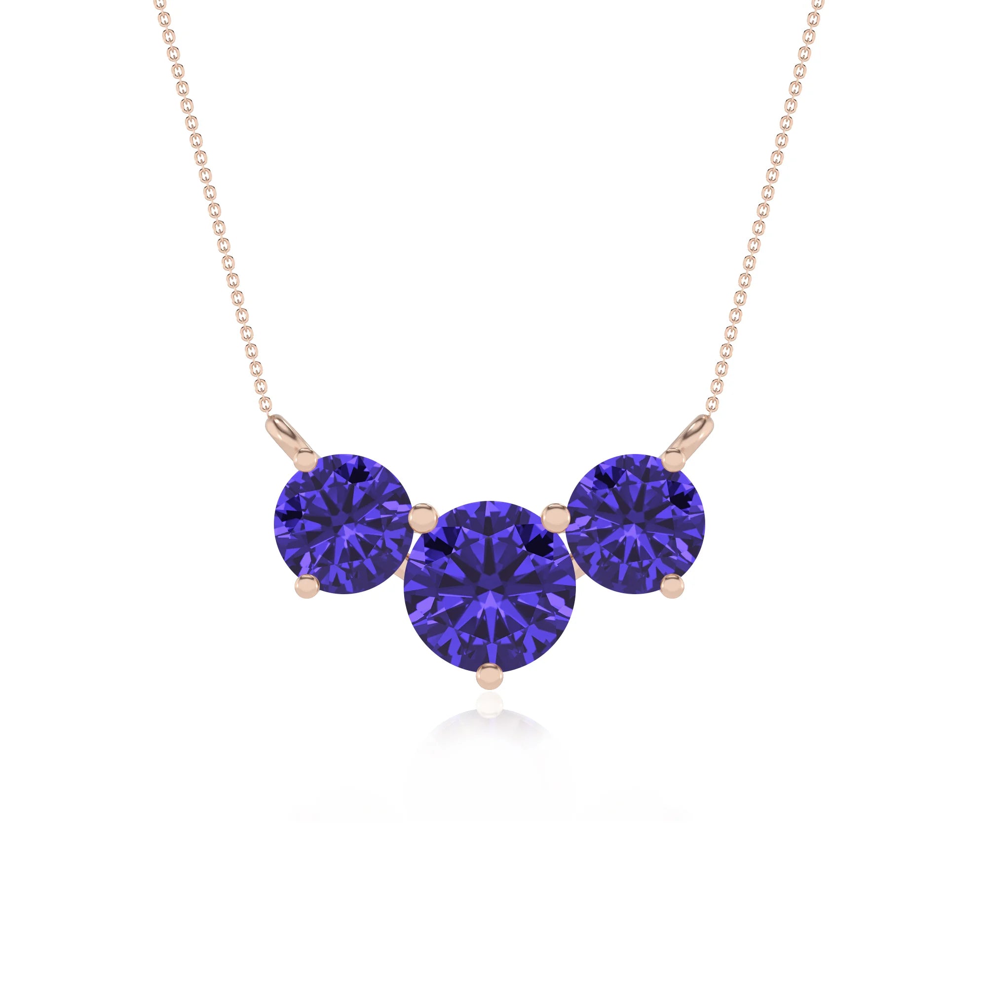 lab grown tanzanite round solitaire v-bale necklaces in rose gold
