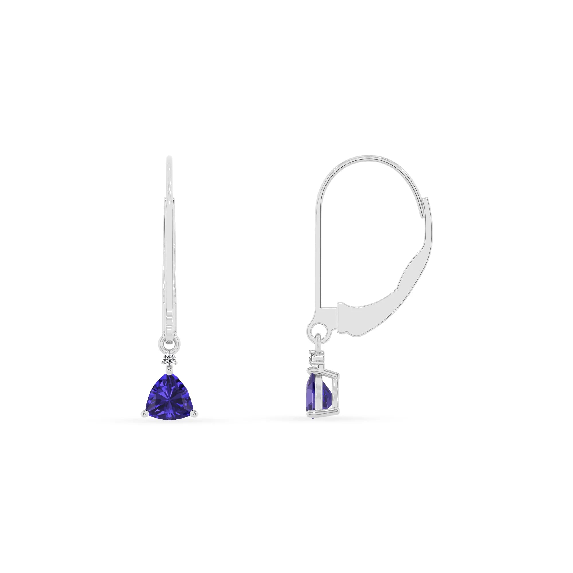 lab grown tanzanite trillion drop earrings in white gold