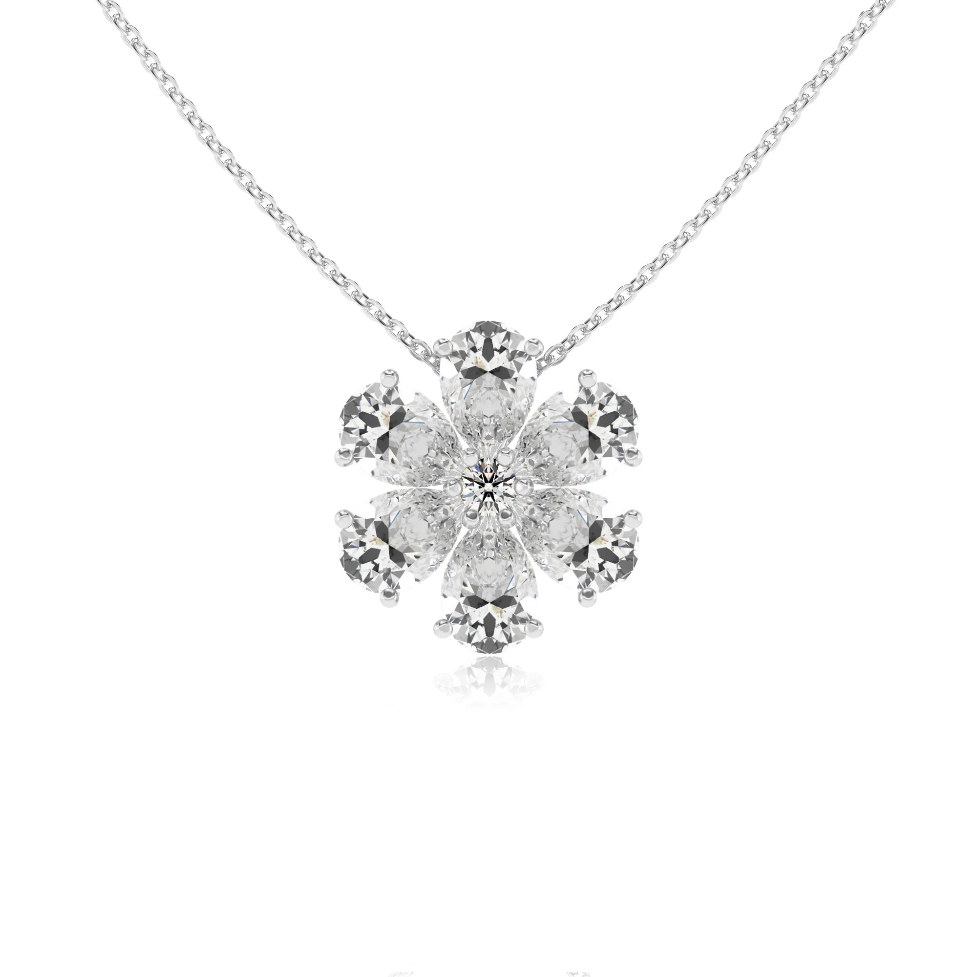 lab grown moissanite pear solitaire necklaces in white gold