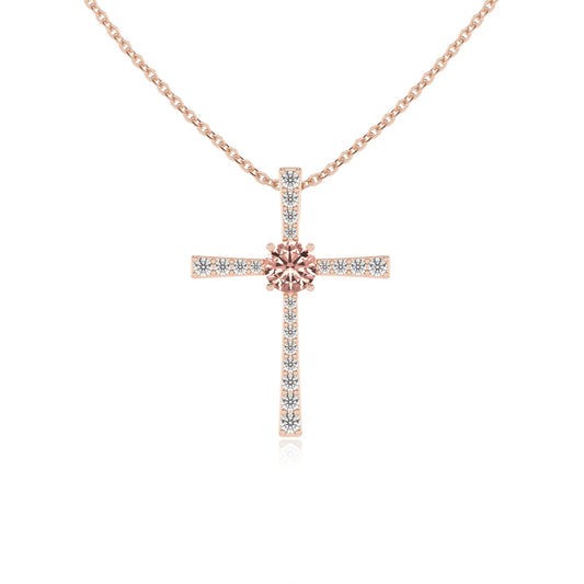 lab grown morganite round infinity necklaces in rose gold