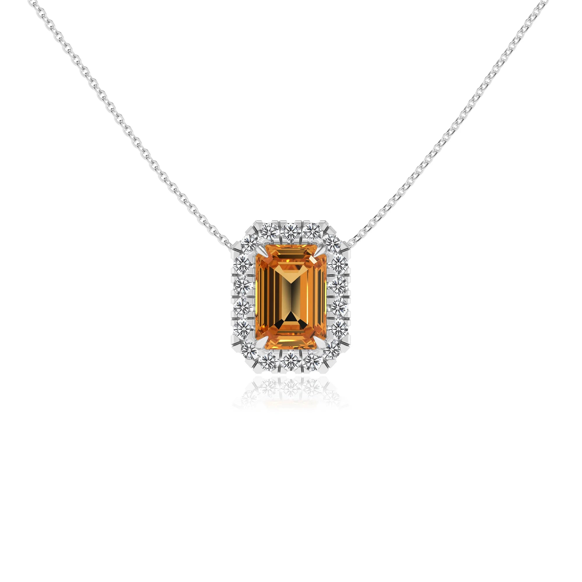 lab grown citrine emerald cut solitaire necklaces in platinum