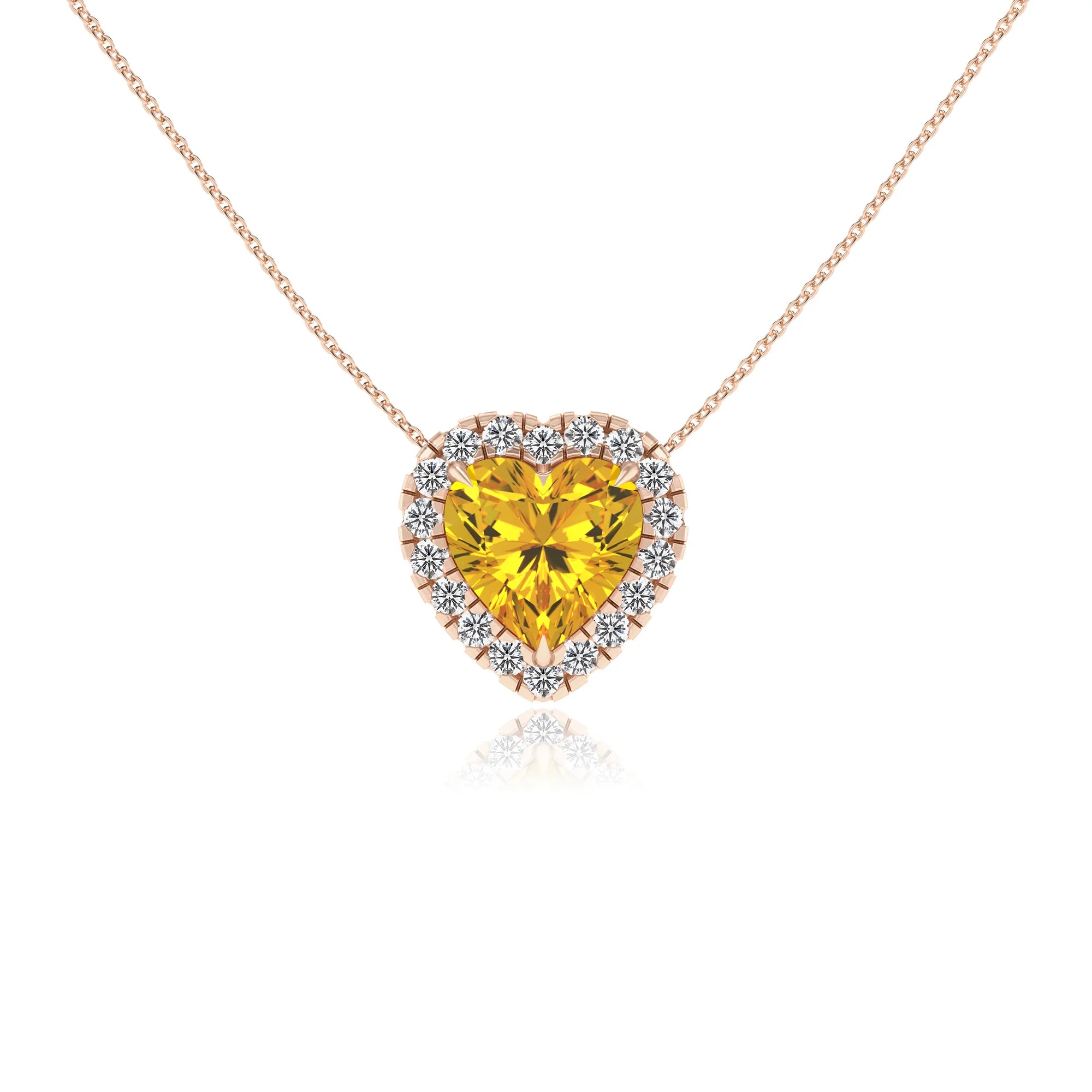 lab grown yellow sapphire heart solitaire necklaces in rose gold