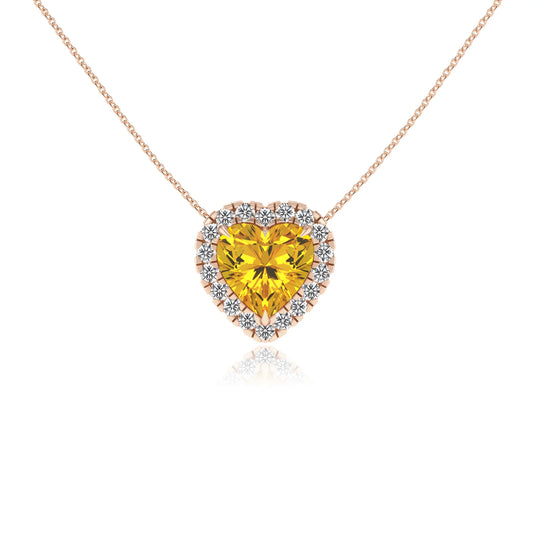 lab grown yellow sapphire heart solitaire necklaces in rose gold