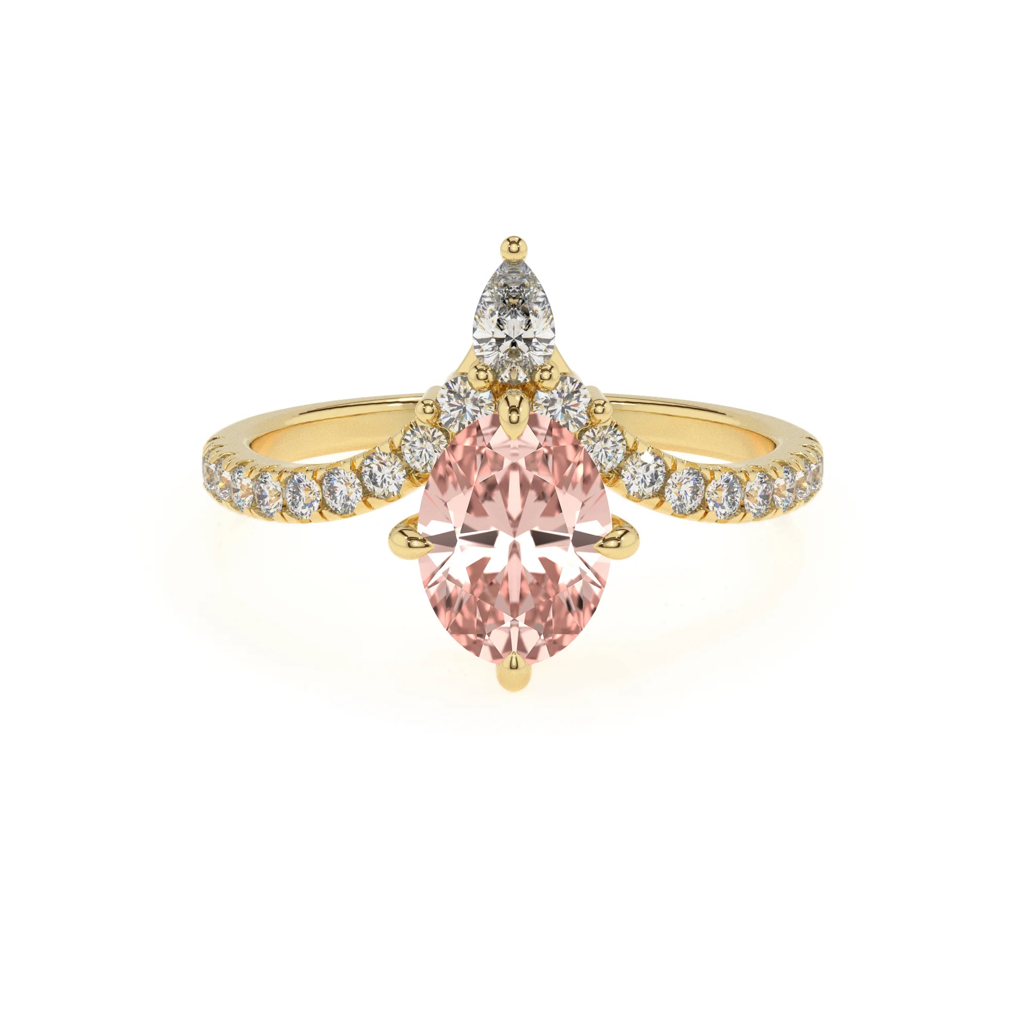 lab grown morganite oval solitaire rings in yellow gold