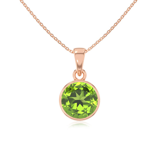 natural peridot round solitaire necklaces in rose gold
