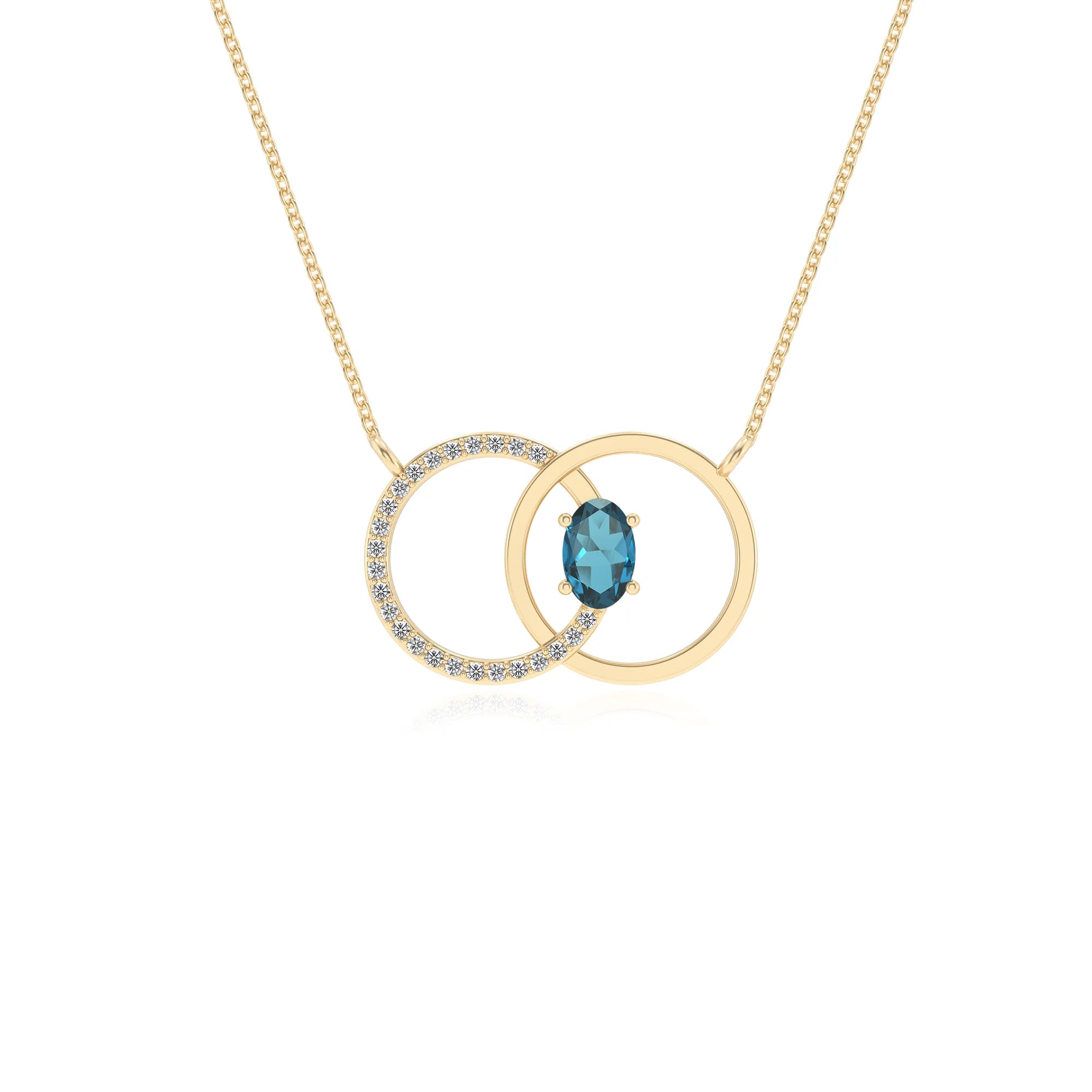 natural london blue topaz oval solitaire necklaces in yellow gold