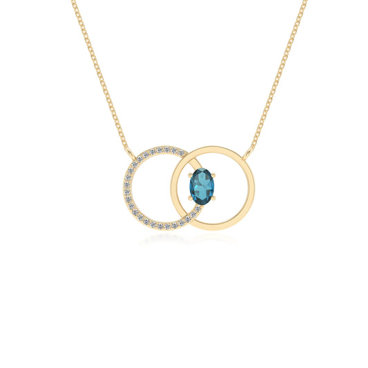 natural london blue topaz oval solitaire necklaces in yellow gold