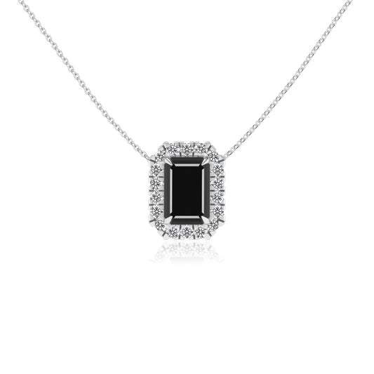 natural black onyx emerald cut solitaire necklaces in platinum