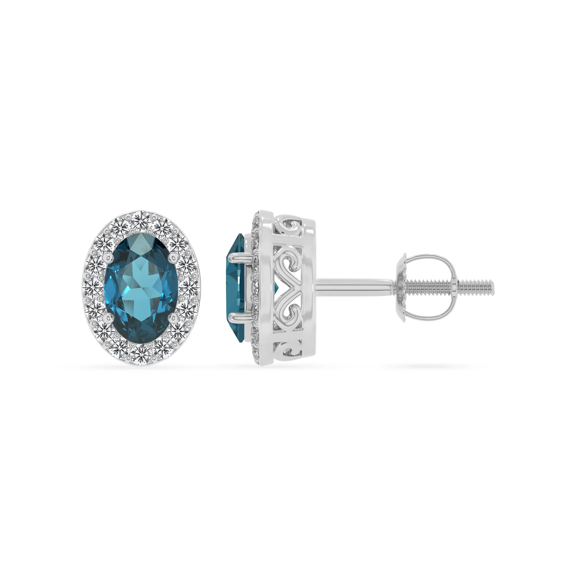 natural london blue topaz oval stud earrings in sterling silver
