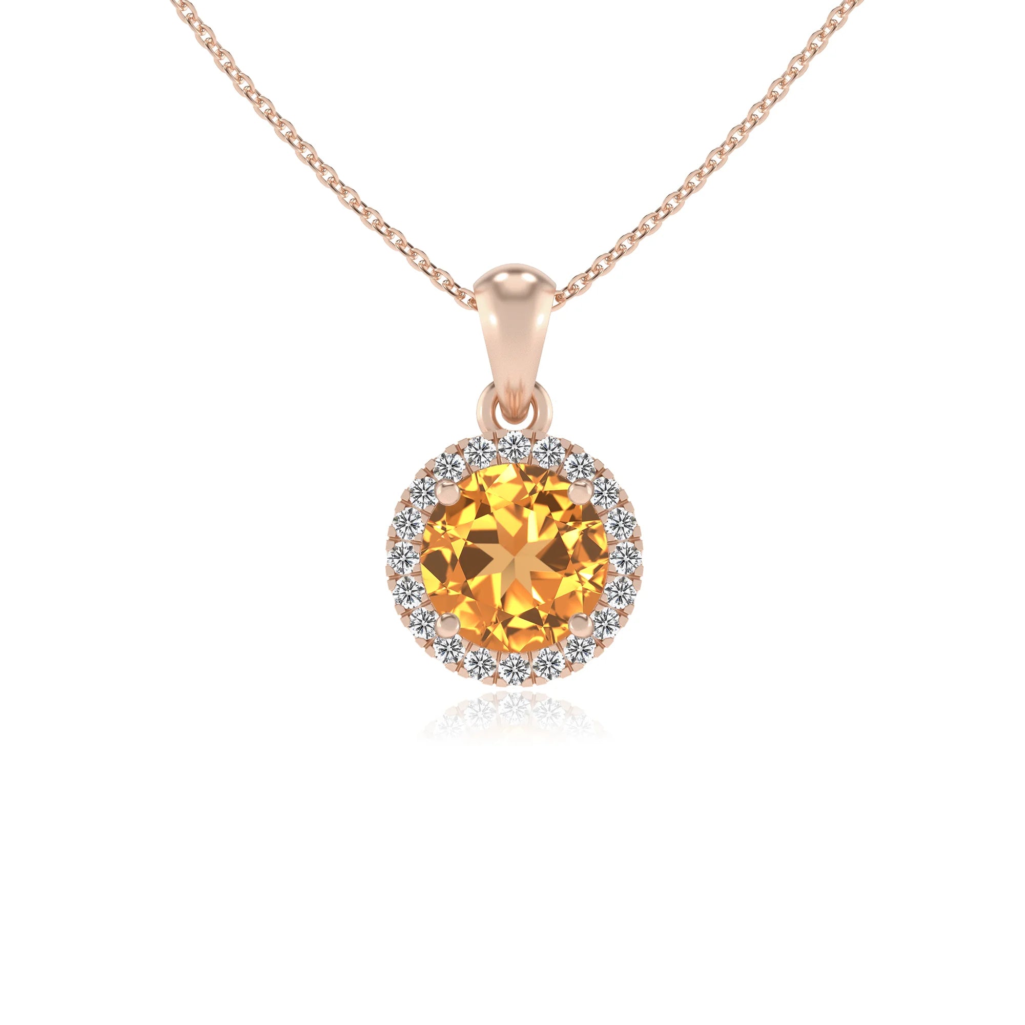 lab grown citrine round solitaire necklaces in rose gold