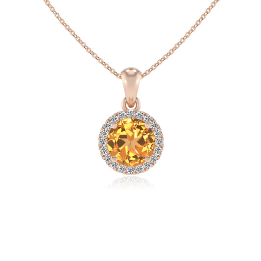 lab grown citrine round solitaire necklaces in rose gold
