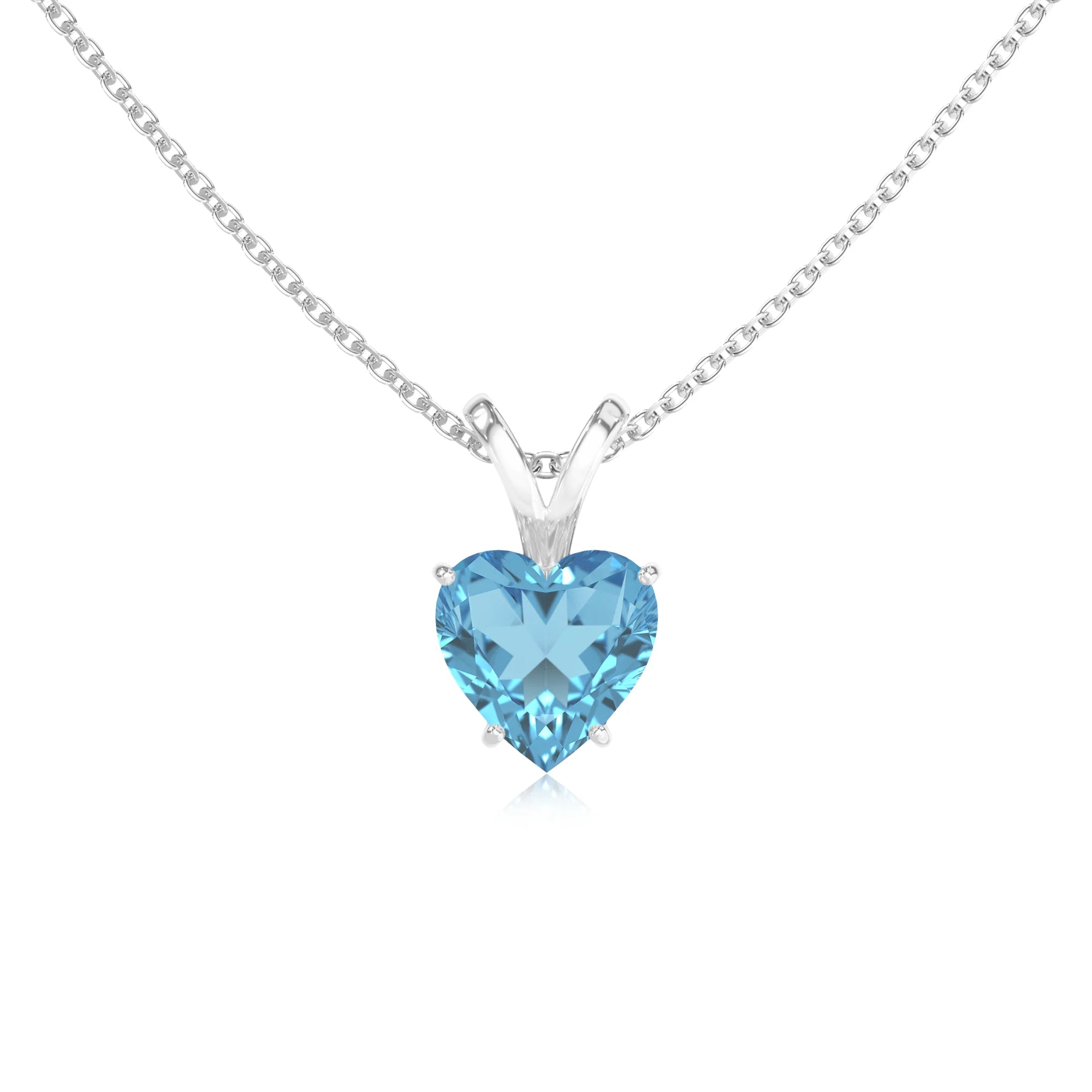 natural swiss-blue-topaz heart solitaire v-bale necklaces in platinum