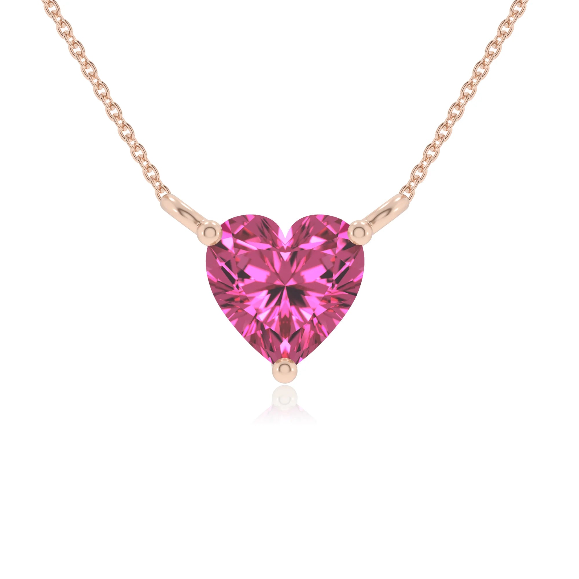 lab grown pink-sapphire heart solitaire necklaces in rose gold