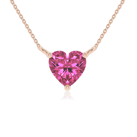 lab grown pink-sapphire heart solitaire necklaces in rose gold