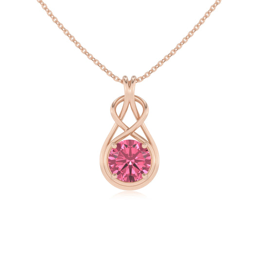 lab grown pink-tourmaline round solitaire necklaces in rose gold