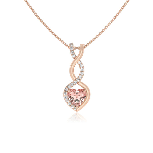 lab grown morganite heart infinity necklaces in rose gold