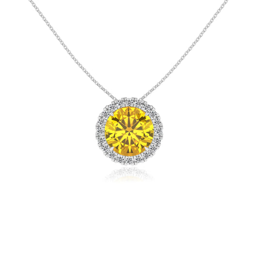 lab grown yellow sapphire round solitaire necklaces in sterling silver