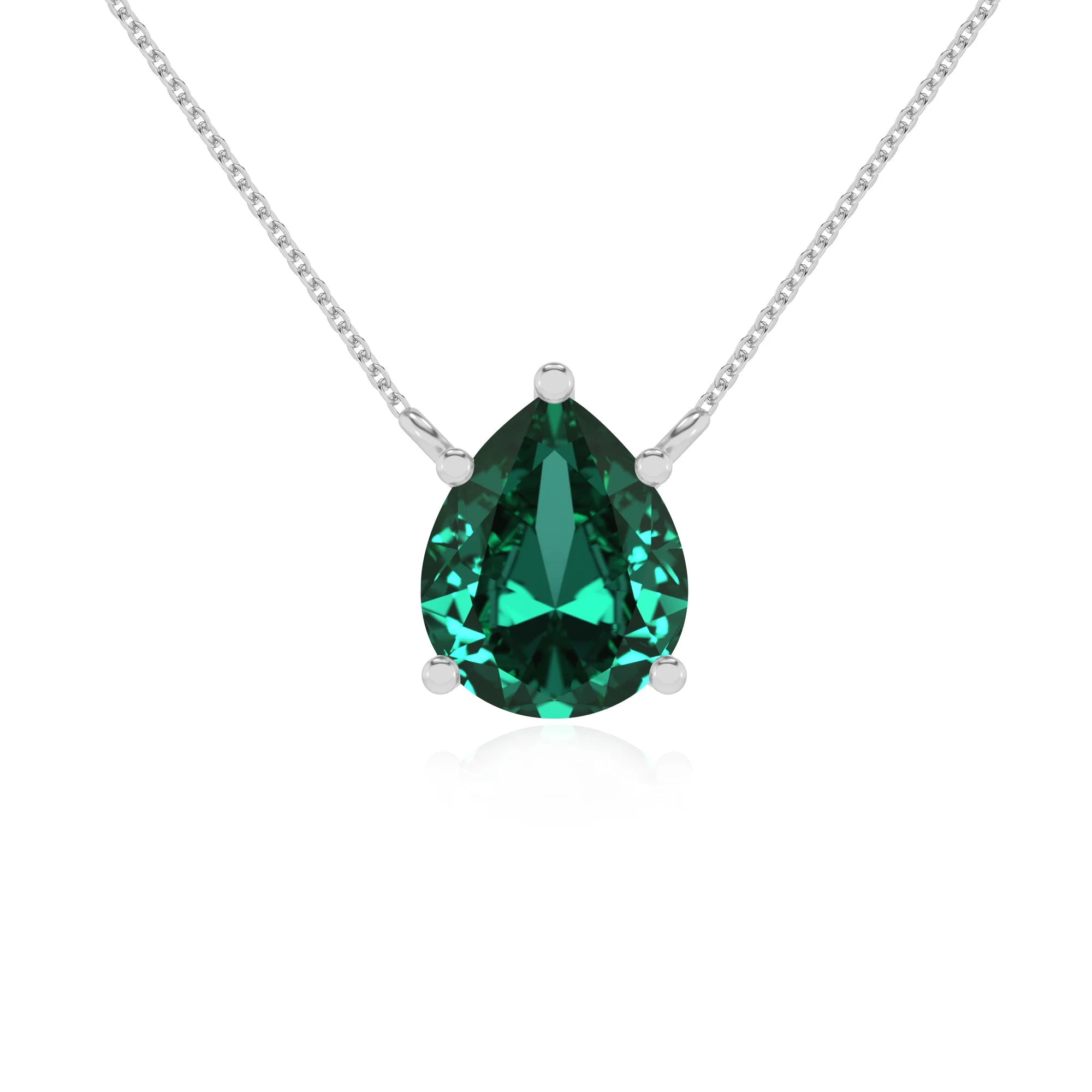 lab grown emerald pear solitaire necklaces in sterling silver