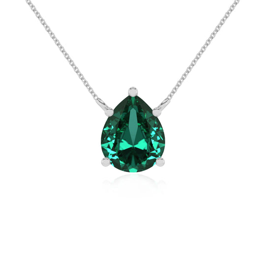 lab grown emerald pear solitaire necklaces in sterling silver