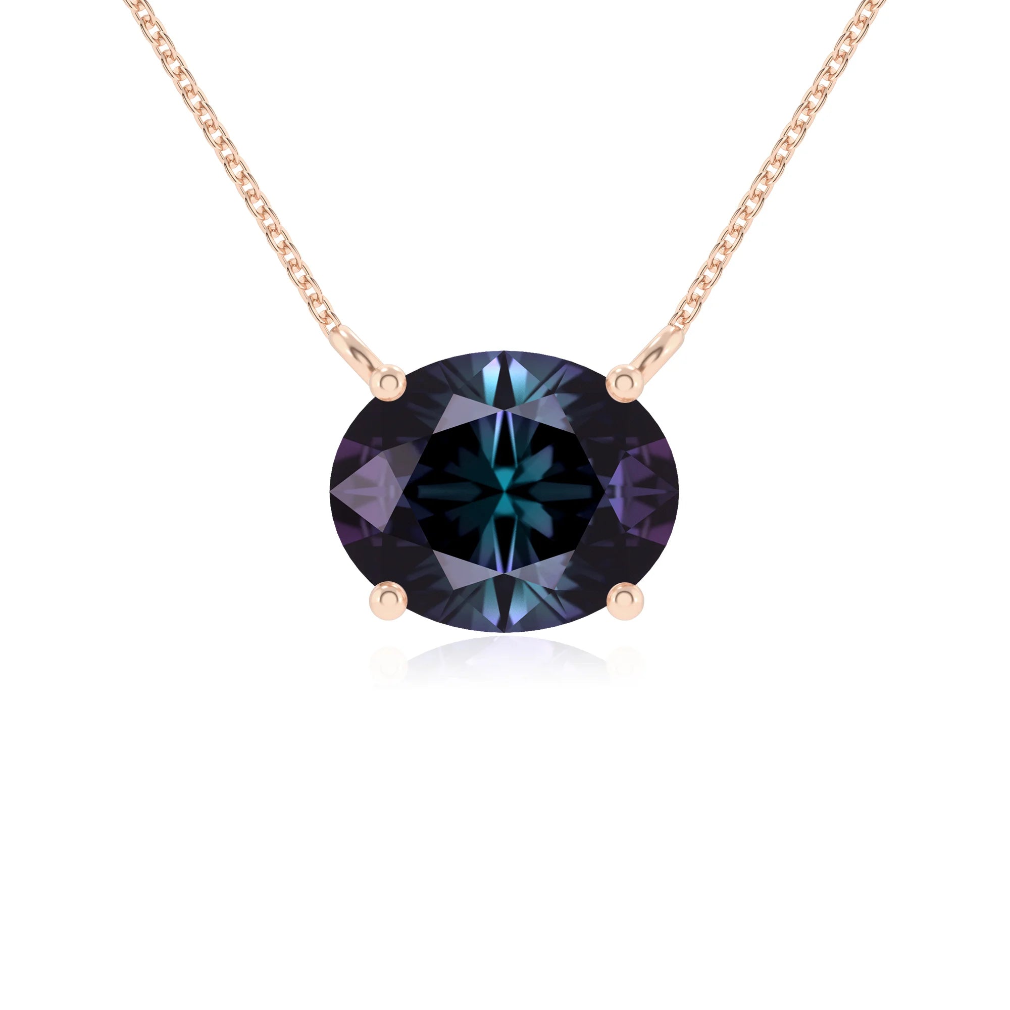 lab grown alexandrite oval solitaire necklaces in rose gold