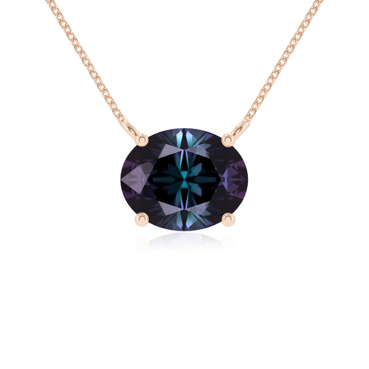 lab grown alexandrite oval solitaire necklaces in rose gold