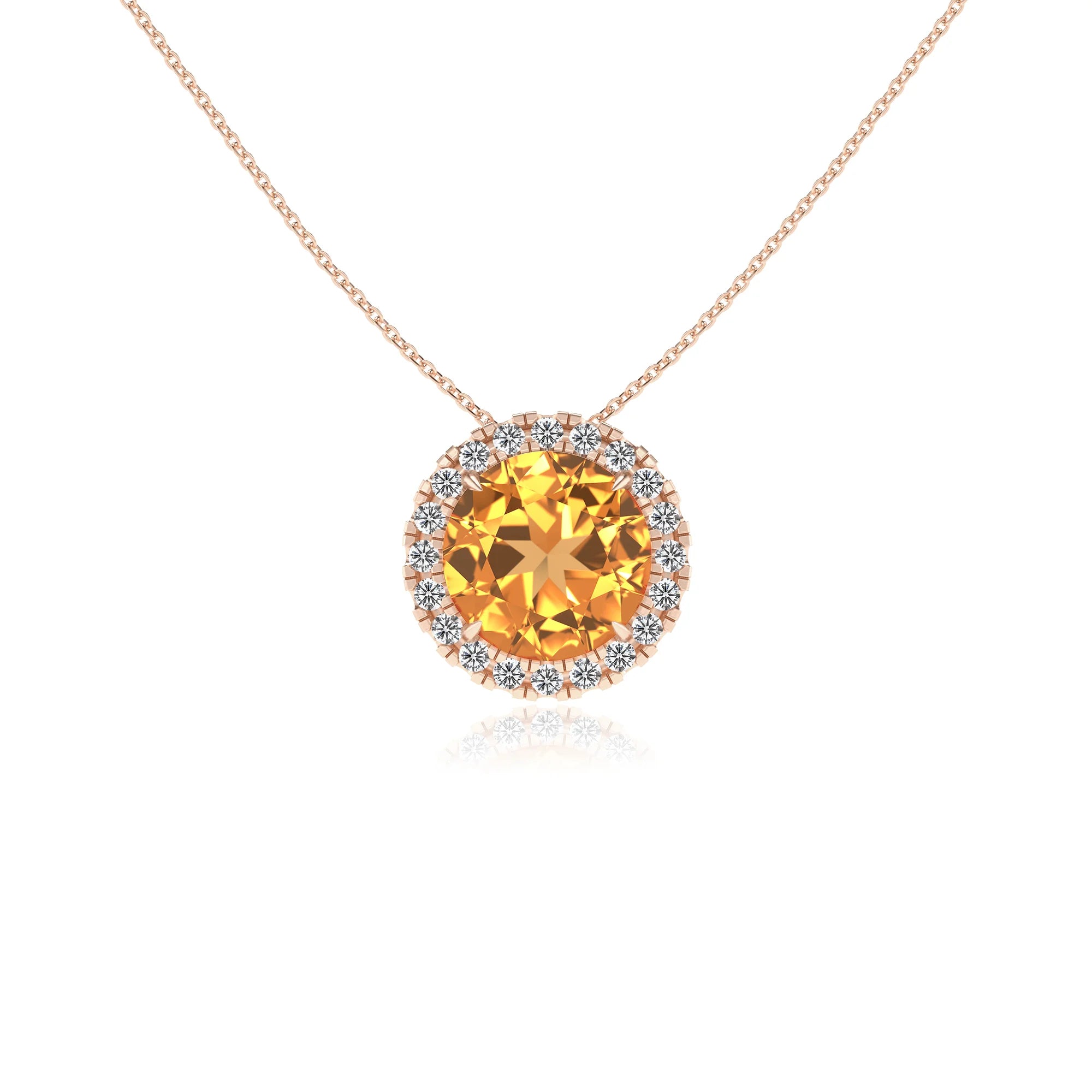 lab grown citrine round solitaire necklaces in rose gold