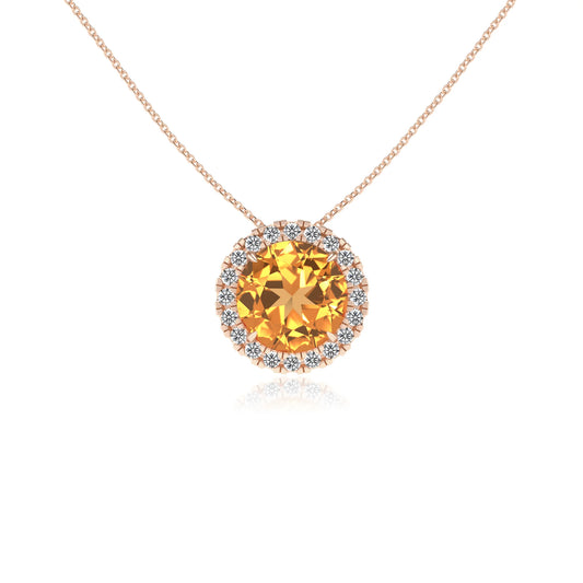 lab grown citrine round solitaire necklaces in rose gold