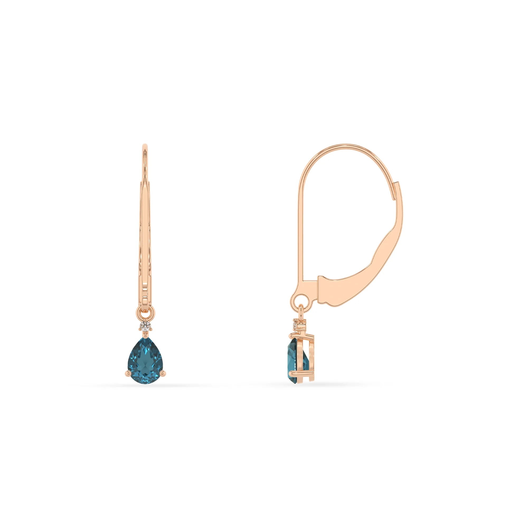 natural london blue topaz pear drop earrings in rose gold
